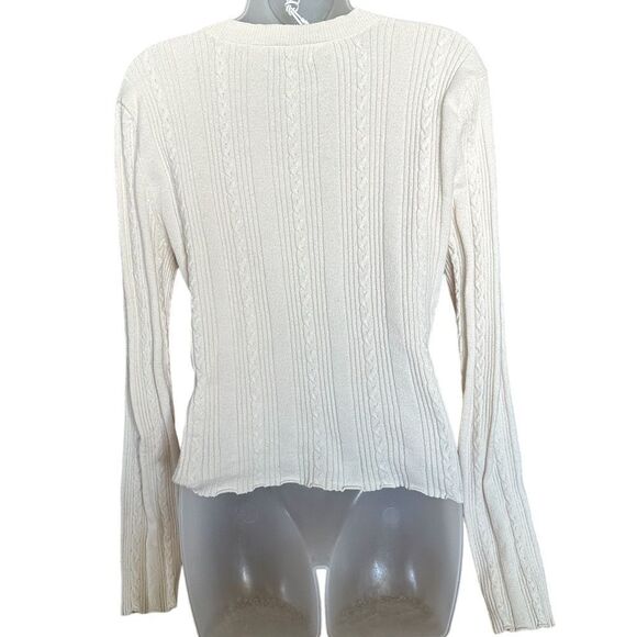 American Eagle White Soft Textured Crew Neck long Sleeved Boho Casual Sweater - Picture 2 of 5